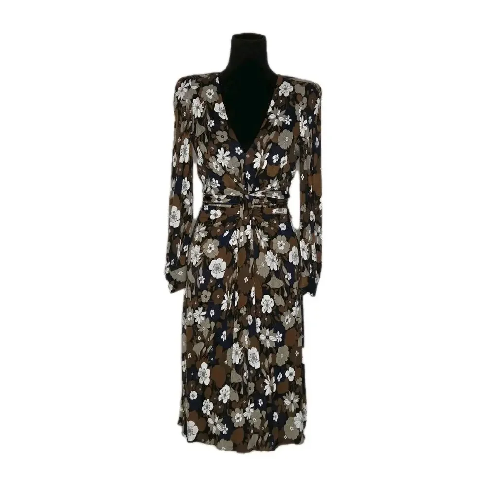 Michael Kors Collection Floral Ruched Open Back Plunge Designer Dress Italy Sz 2 - Picture 2 of 11